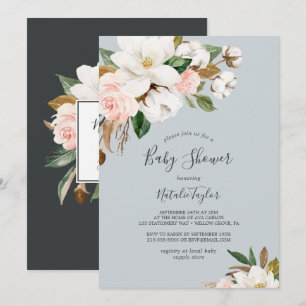 Elegant Magnolia Blue Grått Baby Shower Inbjudningar