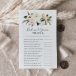 Elegant Magnolia Bride och Groom Trivia-spel Flygblad<br><div class="desc">Denna elegant magnolia-brid och trivia-trivialspel är perfekt för en modern klassens möhippa. Den mjuka blommigten har vattenfärgade  rosor,  förbluffande vita magnoliska blommor och bomull med guld och grönt löv i en lyxig arrangemang. Anpassa baksidan av kortet med namn i bruden och duschdatumet.</div>