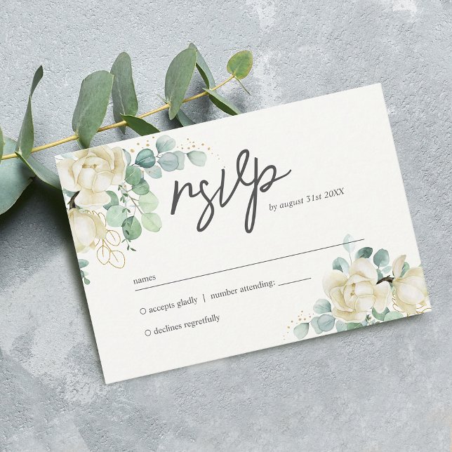 Elegant Magnolia Eucalyptus Bröllop OSA Kort (Elegant Magnolia Eucalyptus Wedding RSVP Card)