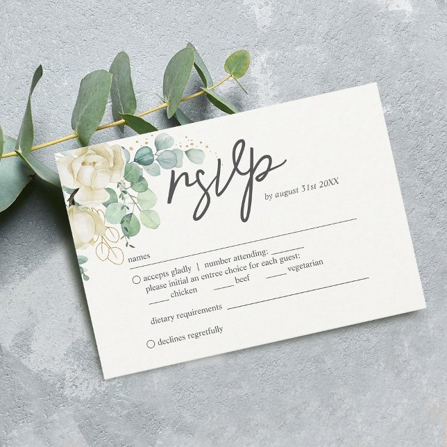 Elegant Magnolia Eucalyptus Bröllop OSA Kort (Elegant Magnolia Eucalyptus Wedding RSVP Card)