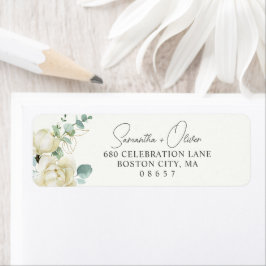 Elegant Magnolia Eucalyptus Script Returadress Etikett