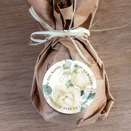 Elegant Magnolia Eucalyptus Tack Bröllop Runt Klistermärke