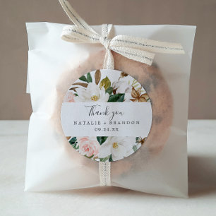 Elegant Magnolia Favoritmärke för vit Tack Runt Klistermärke