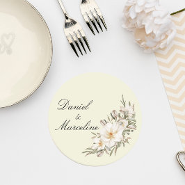 Elegant Magnolia Floral Wedding Coaster Underlägg Papper Rund
