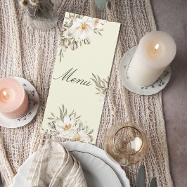 Elegant Magnolia Floral Wedding Menu Card Meny