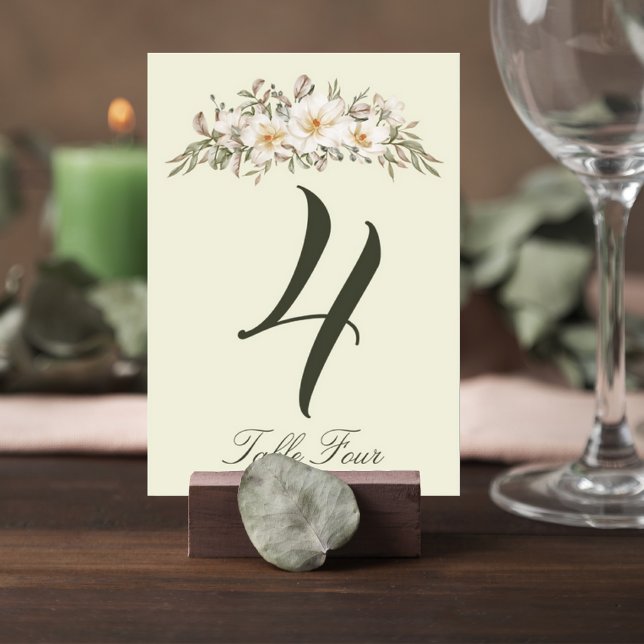 Elegant Magnolia Floral Wedding Table Number Card Bordsnummer (Skapare uppladdad)
