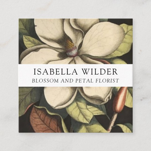 Elegant Magnolia Flower Florist Fyrkantigt Visitkort (Framsida)