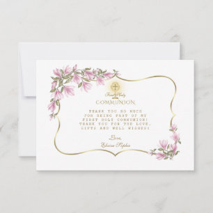 Elegant Magnolia Flowers Guld First Heliga Communi Tack Kort