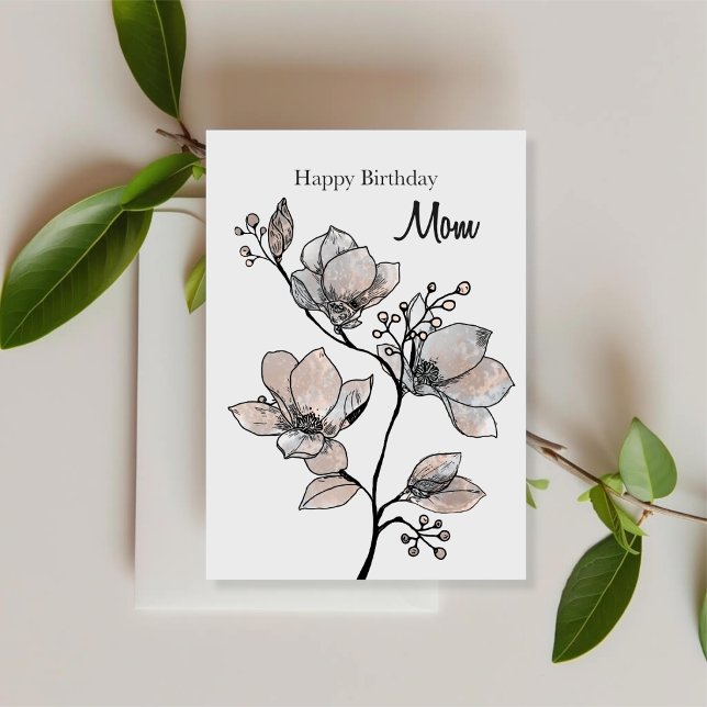 Elegant Magnolia Födelsedagskort för Mamma Kort (Elegant magnolia birthday card designed for quiet, thoughtful celebrations.)