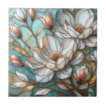 Elegant Magnolia Glasmosaik Blommig Konst