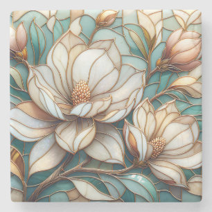 Elegant Magnolia Glasmosaik Blommig Konst Stenunderlägg