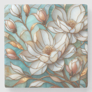 Elegant Magnolia Glasmosaik Blommig Konst Stenunderlägg