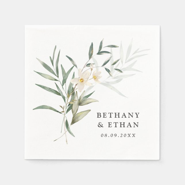 Elegant Magnolia Greenery Bröllop Napkins Pappersservett (Framsidan)