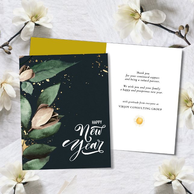 Elegant Magnolia Guld Confetti Foliage Corporate Helgkort (Skapare uppladdad)