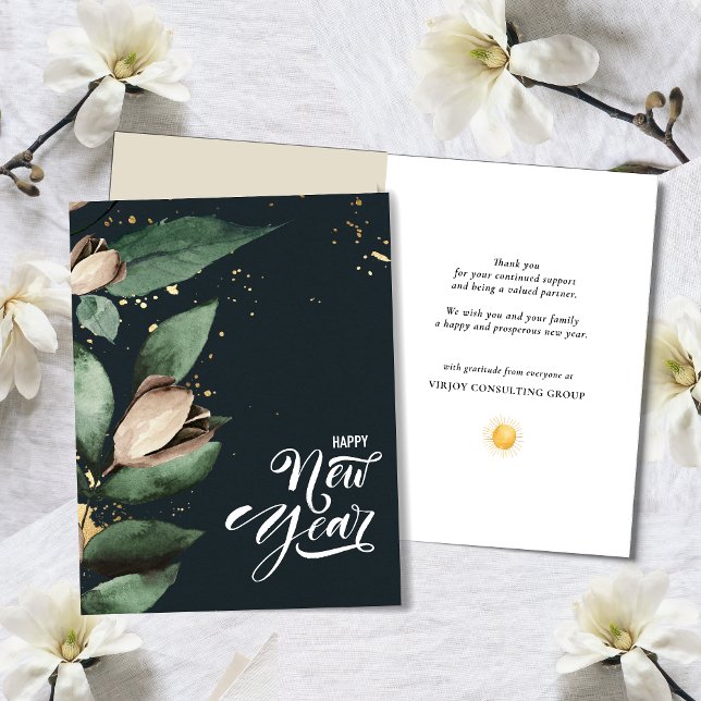 Elegant Magnolia Guld Confetti Foliage Corporate Helgkort (Skapare uppladdad)