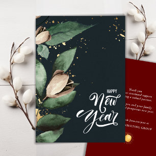 Elegant Magnolia Guld Confetti Foliage Corporate Julkort