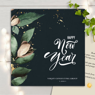 Elegant Magnolia Guld Confetti Foliage Corporate Julkort
