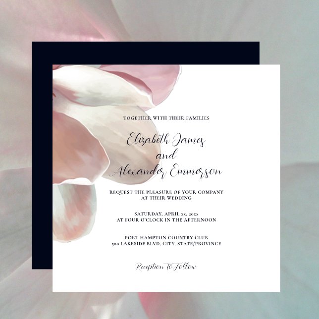 Elegant Magnolia-inbjudan till Rosa och vita bröll Inbjudningar (Elegant Magnolia Pink and White Wedding Invitation 2)