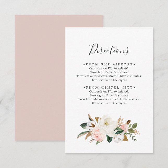 Elegant Magnolia | Kort för vit riktning (Fram/baksida)