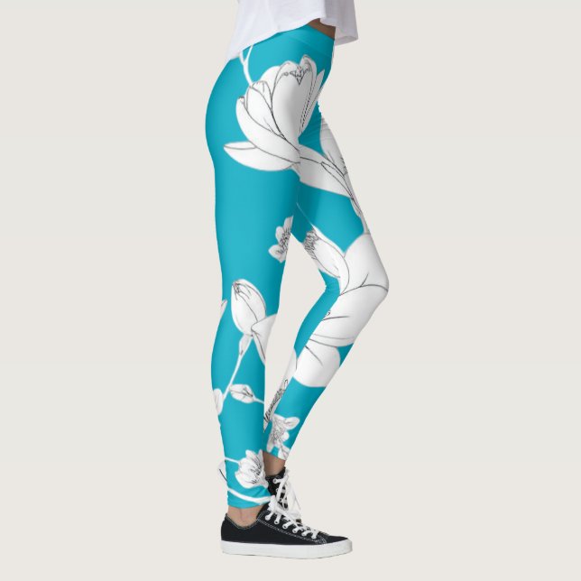 Elegant Magnolia Line Art - Minimalistisk Blommigt Leggings (Höger)