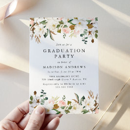 Elegant Magnolia och Blush Blommig Examenfest Inbjudningar