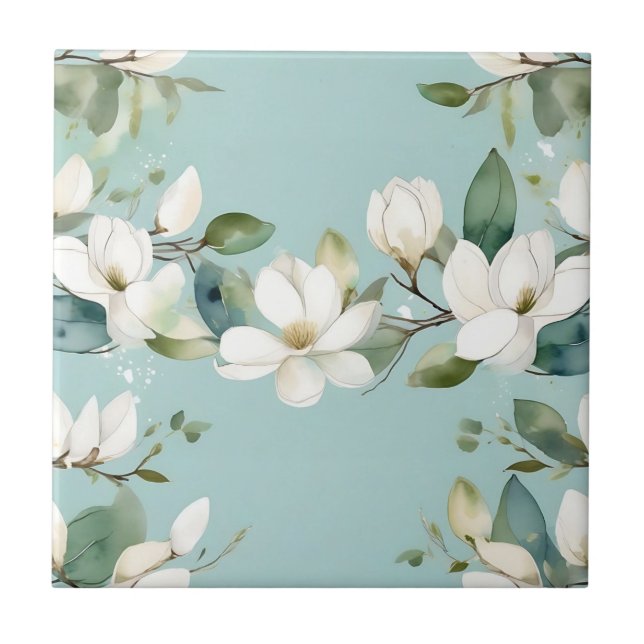 Elegant Magnolia och Greenery Garland Kakelplatta (Framsidan)