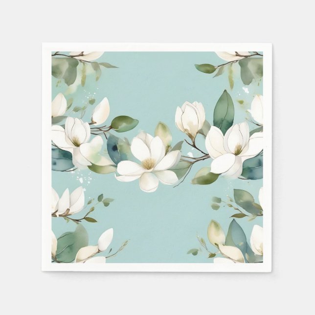 Elegant Magnolia och Greenery Garland Pappersservett (Framsidan)