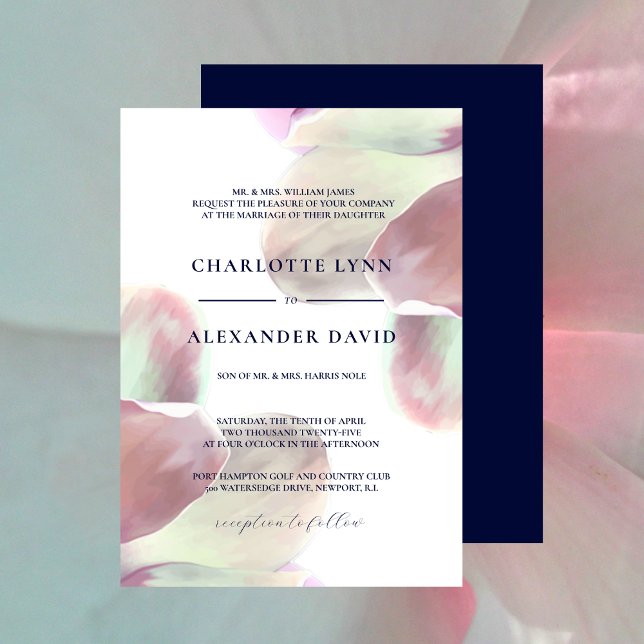 Elegant Magnolia Rosa och Vita Bröllop Inbjudningar (Elegant Magnolia Pink and White Wedding Invitation 3)