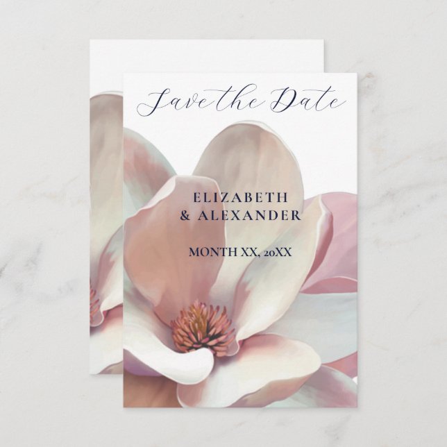 Elegant Magnolia Rosa och Vita Bröllop Spara Datumet (Fram/baksida)