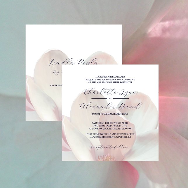 Elegant Magnolia Rosa och White med Reply Bröllop Inbjudningar (Elegant Magnolia Pink and White with Reply Wedding Invitation)