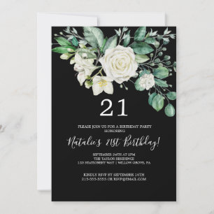 Elegant Magnolia Svart och Vitt 21-års Födelseda Inbjudningar