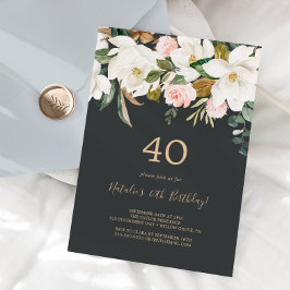 Elegant Magnolia | Svartvit 40:e födelsedag Inbjudningar