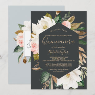 Elegant Magnolia Svartvit Quinceañera Inbjudningar
