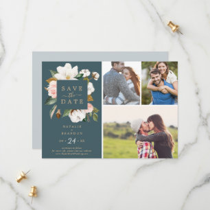 Elegant Magnolia Teal 3 Photo Collage Spara Datumet