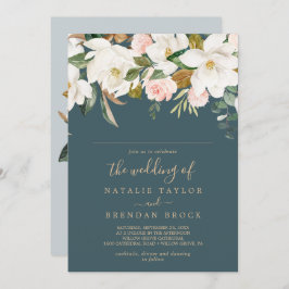 Elegant Magnolia | Teal Guest Namn Bröllop Inbjudningar