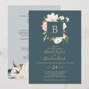 Elegant Magnolia Teal & White alla på en Bröllop Inbjudningar