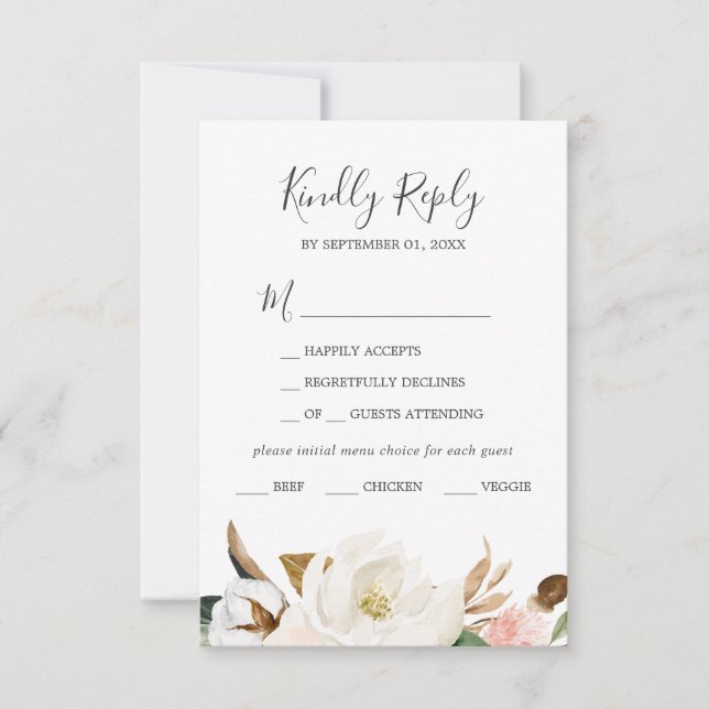 Elegant Magnolia | Vit meny-OSA kort (Framsida)