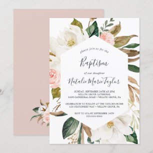 Elegant Magnolia Vit och baptism Inbjudningar