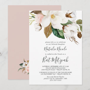 Elegant Magnolia Vit och Bat mitzvah Inbjudningar