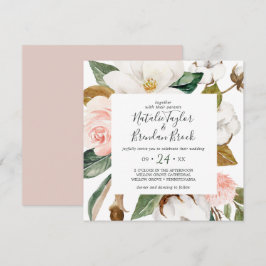 Elegant Magnolia | Vit och  kvadrat Bröllop Inbjudningar