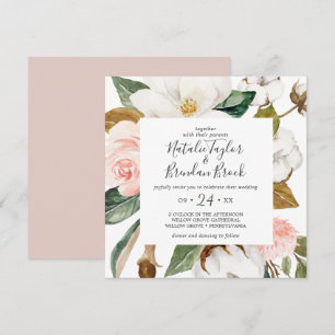Elegant Magnolia Vit och kvadrat Bröllop Inbjudningar