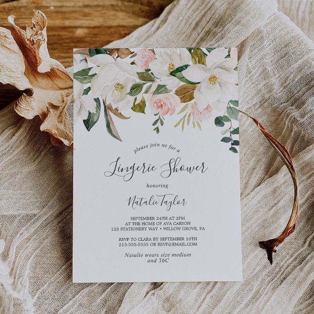 Elegant Magnolia | Vit och  Lingerie Shower Inbjudningar (Skapare uppladdad)