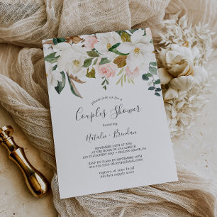 Elegant Magnolia  Vit och  Par Shower Inbjudningar