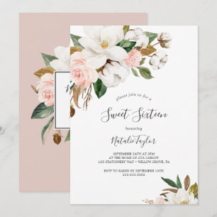 Elegant Magnolia Vit och Sweet sixteen Inbjudningar