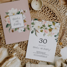Elegant Magnolia | Vita och  30års födelsedag Inbjudningar