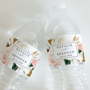 Elegant Magnolia   Vita och  Bröllop Vattenflaskor Etikett