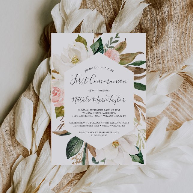 Elegant Magnolia | Vita och  första kommissionen Inbjudningar (Skapare uppladdad)