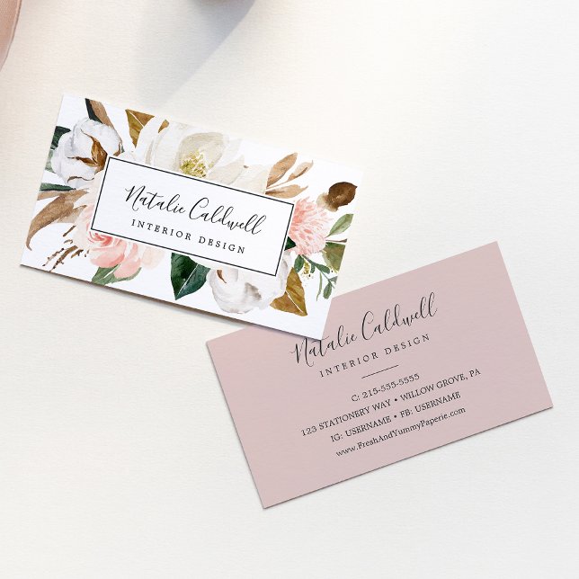 Elegant Magnolia | Vitt och  Affärskort Visitkort (Skapare uppladdad)