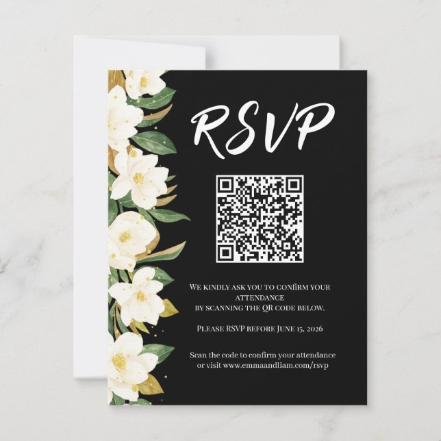 Elegant Magnolia Wedding RSVP OSA Kort (Framsida)