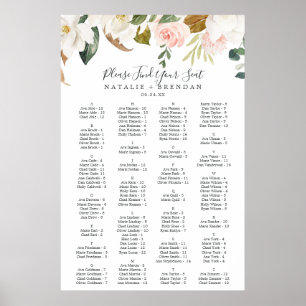 Elegant Magnolia White Alfabetisk sittningsschema Poster